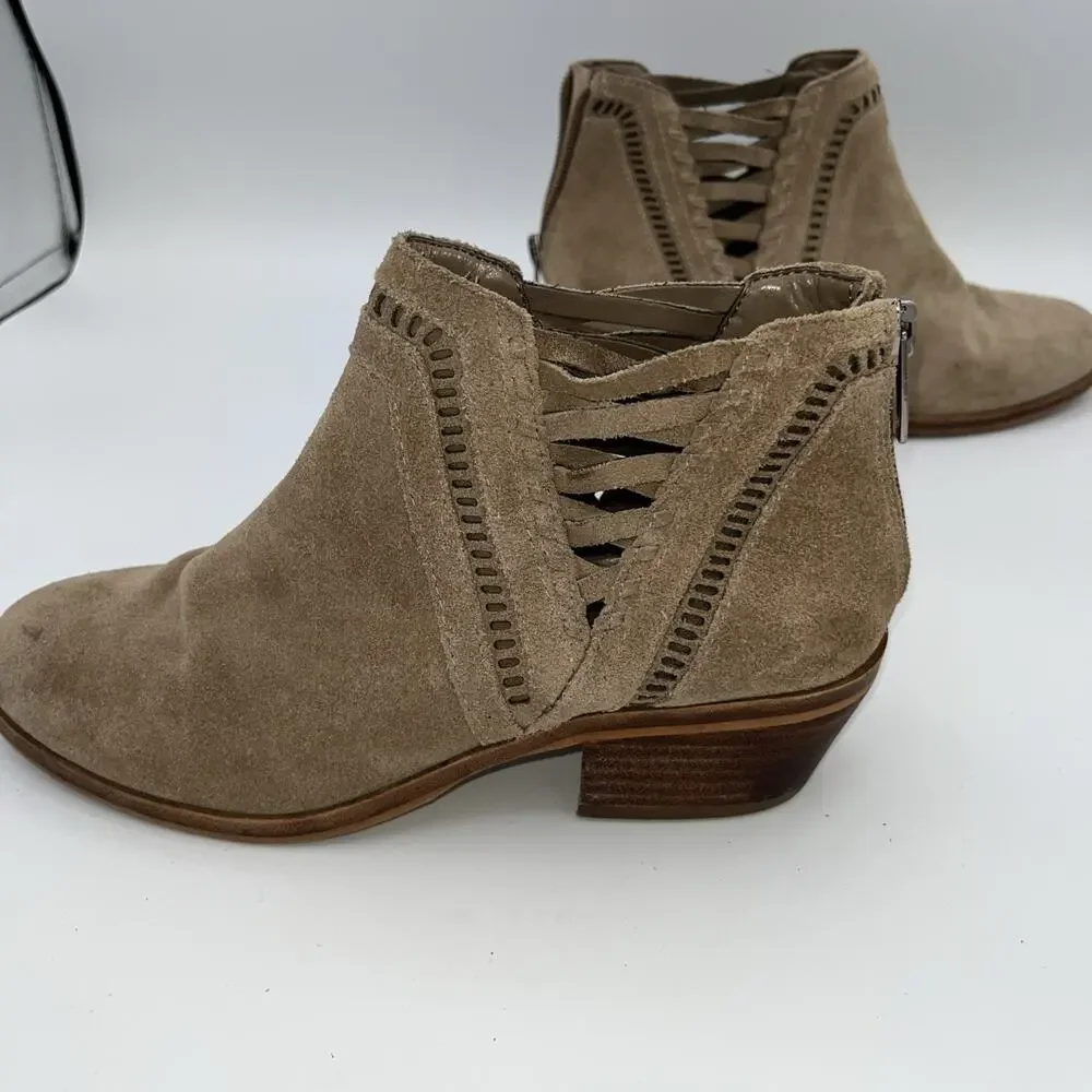 Vince Camuto Women's Pimmy Zip Ankle Booties Suede Boots Sz7 Tan Leather Boots
